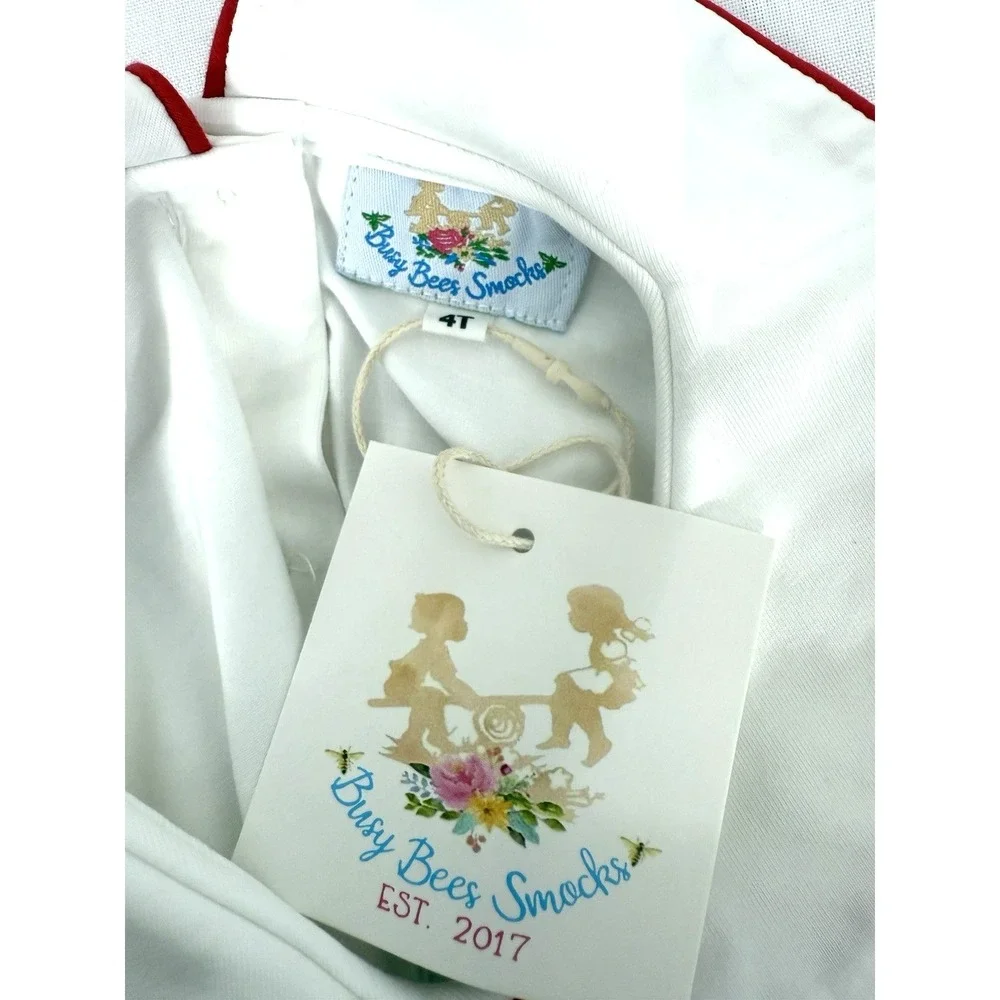 NWT Busy Bees Smocks White Long Nightgown Girls Size 6 Embroidered 